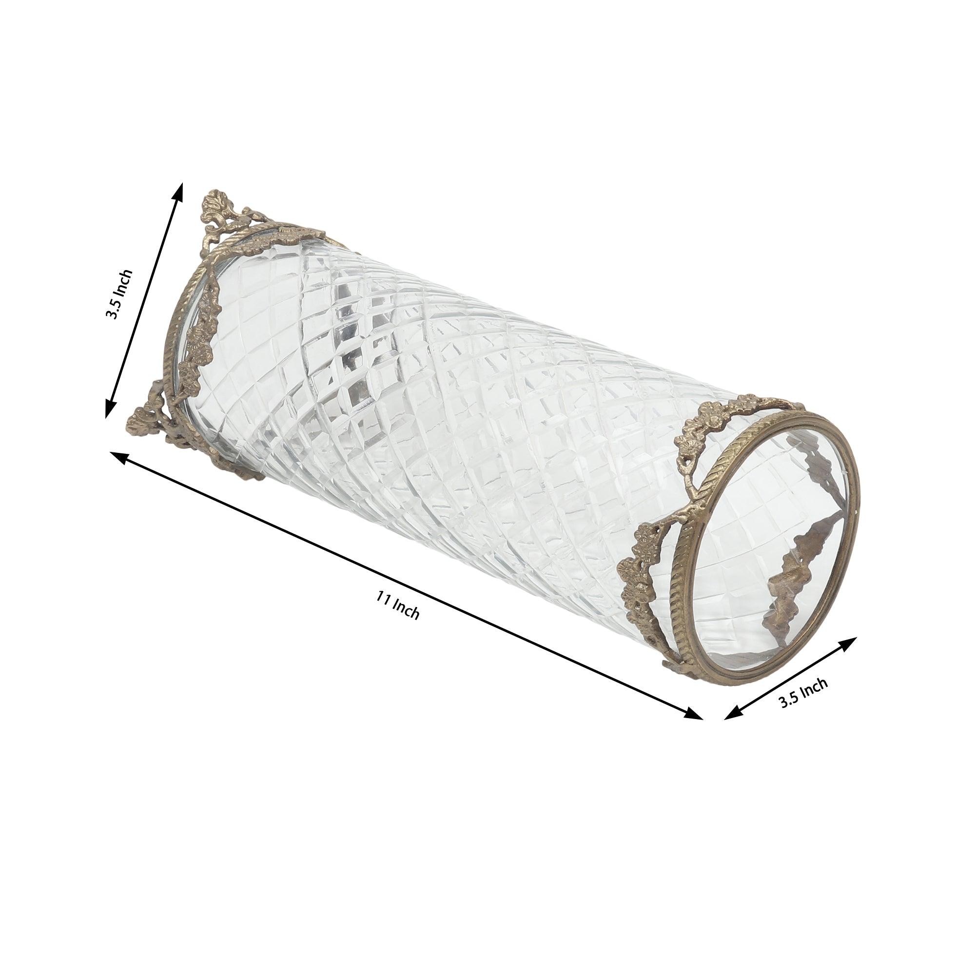 Botanic Antique Brass Trim Glass Vase Gold