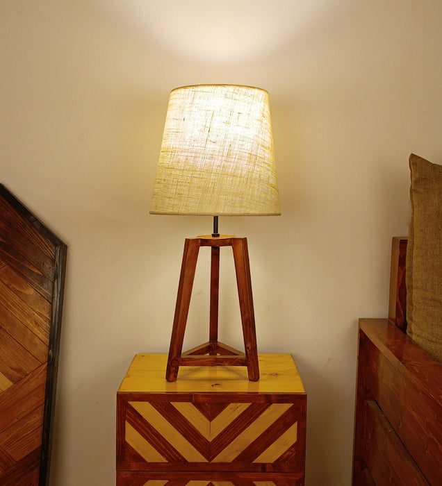 Adrienne Brown Wooden Table Lamp with White Jute Lampshade