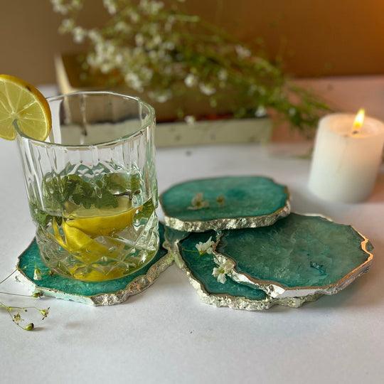 Crystal Agate Coaster With Silver Plated