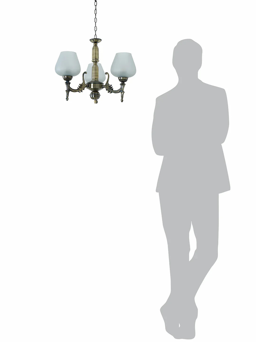 Antique Brass 16 Inch Wide Steel 3-Light Mini Ceiling Chandelier Hanging Light With Plain Frosted Goblet Glass Shades