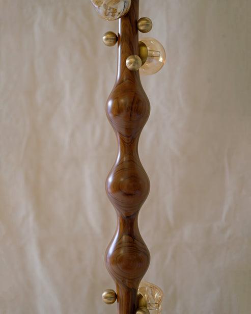 Designer Stem Floor Lamp | Teak Wood & Brass Floor Lamps for Living Room | Wooden Standing Lamp