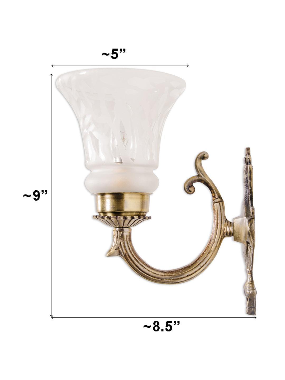 Small Aluminium & Glass Embossed Single U Arm Wall Lamp Light