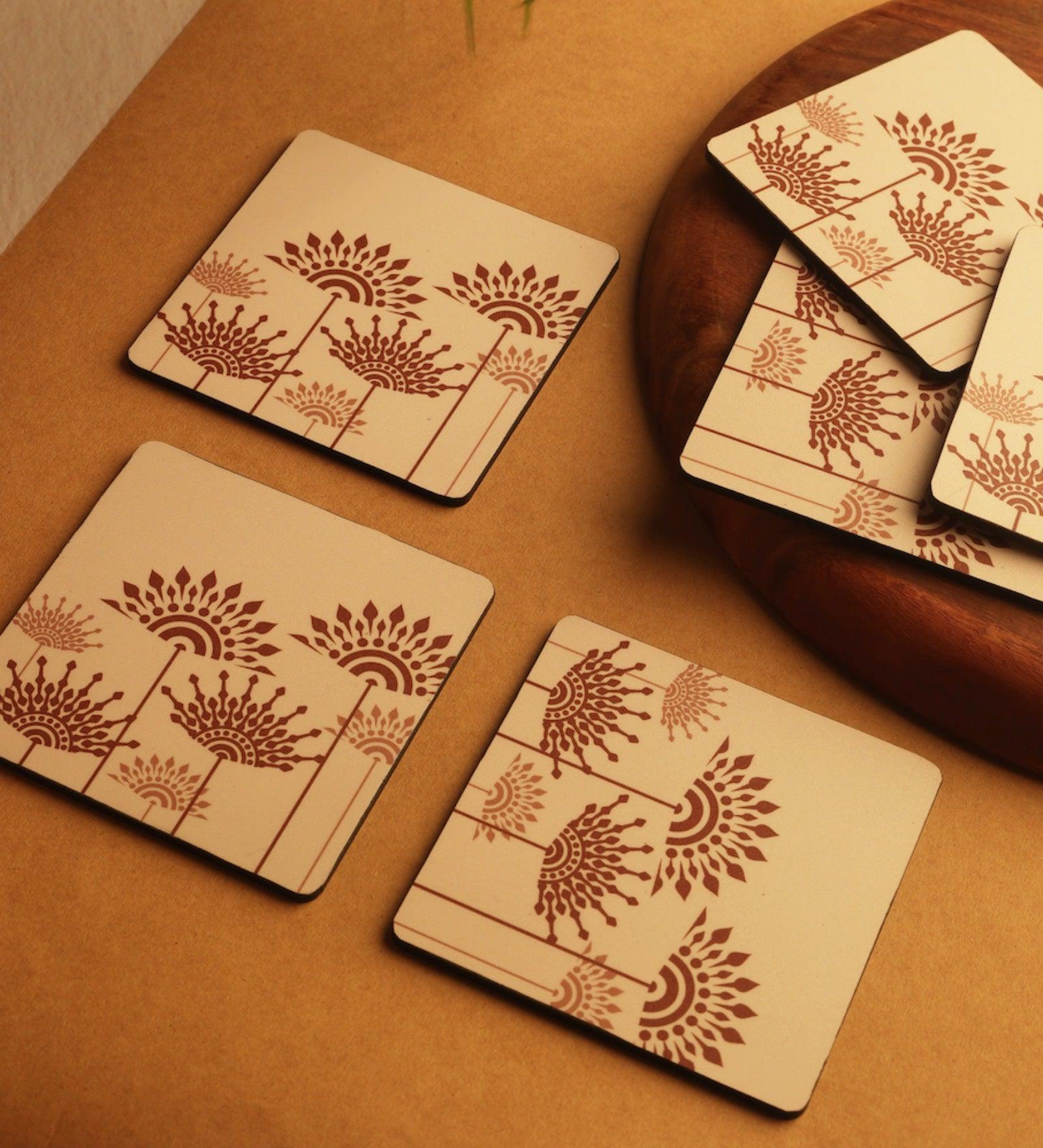 Peach Cotton Wooden Coaster (Set of 6)