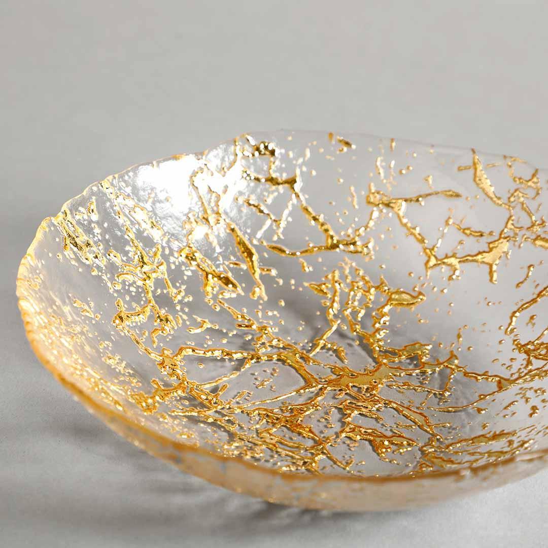 Flavia Designer Gold Decorative Serving Bowl | Glass Bowl for Dining & Home Décor