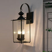 Black Steel & Glass Transitional 2 Light Outdoor Hanging Wall Lamp Light