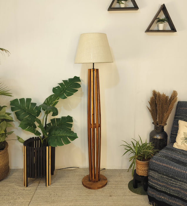 Tall Boy Wooden Floor Lamp With Fabric Lampshade