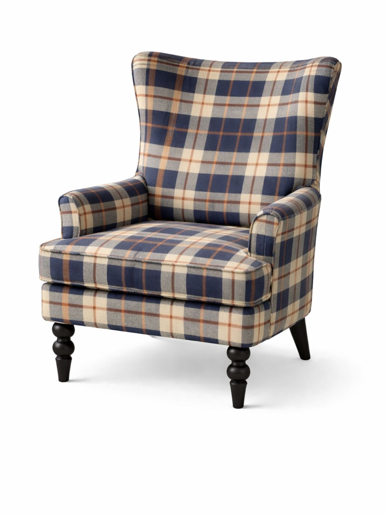Classic Navy Check Upholstered Armchair