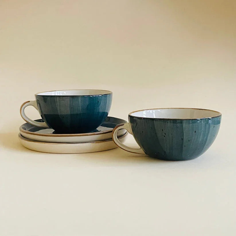 The Vendetta Latte Cups & Saucer ( Set of 2 ) | Green Design & White