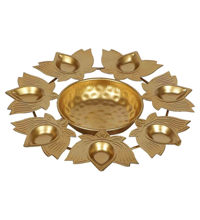 Golden Round Lotus Diya Urli & Tealight Holder For Home Decor