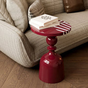 Ruby Red Iron Side Table | Glossy Metal Pedestal Accent Table for Living Room