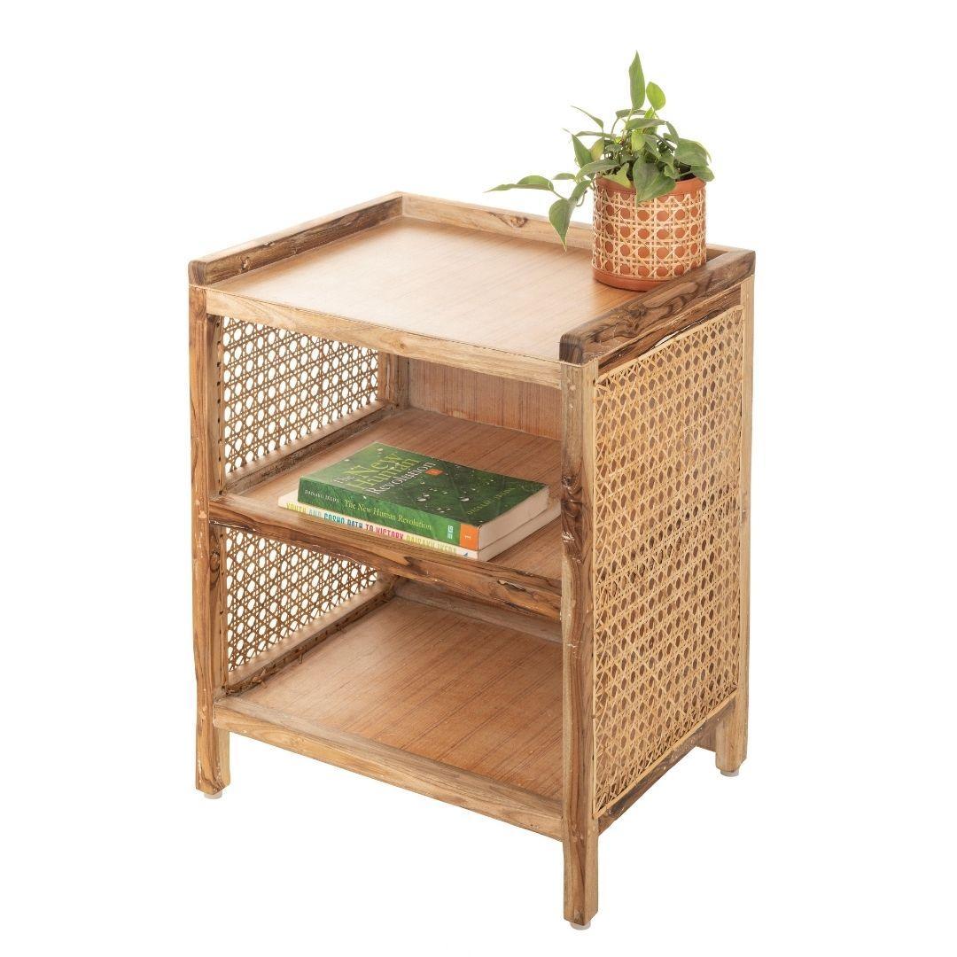 Asbury Vintage Cane Side Table | Wooden Accent Table for Living Room