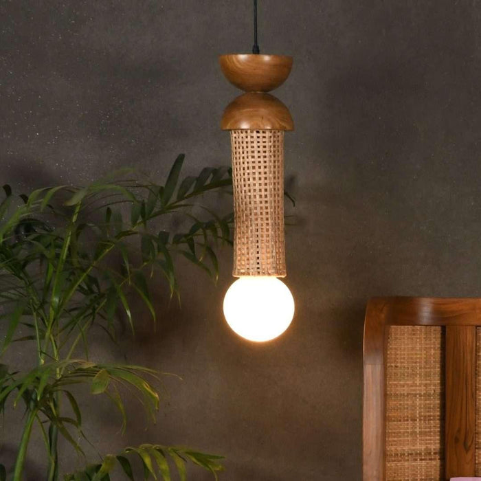 Mopong Teak Cane Pendant Lamp | Hanging Lamp for Living Room