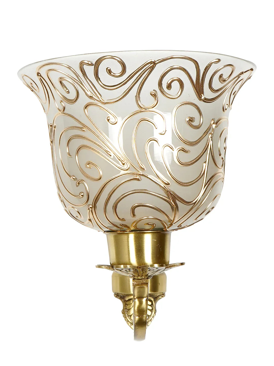 Traditional Antique Brass Wall Light with Frosted Glass Shades with Jaipuri designing on glass