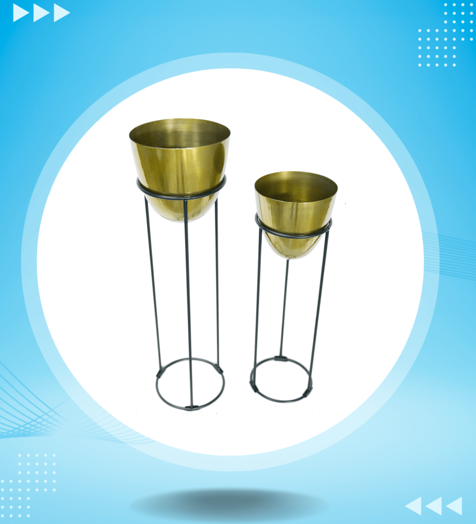 Gold Hammered Metal Floor Planters with Stands Planters for Living Room, Bedroom (Triangle Metal Planter)