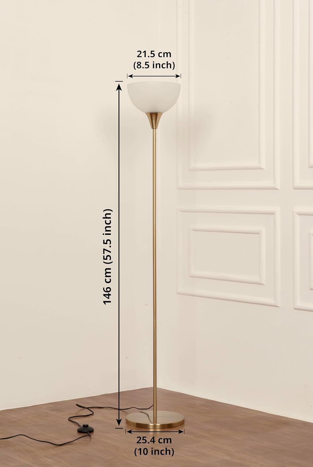 Uplighter Brass Antique Finish Floor Lamp for Living Room with Frosted Glass Lampshade