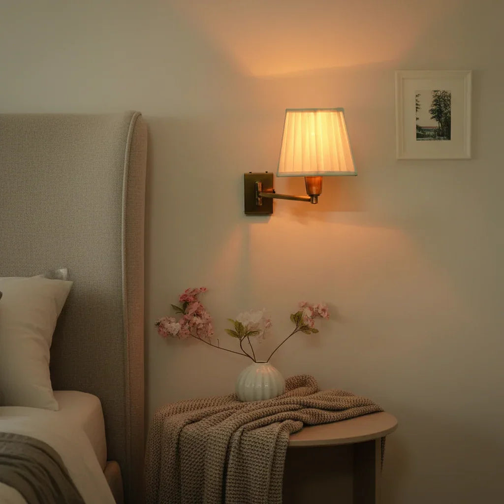 Brass Wall Sconce with Fabric Shade