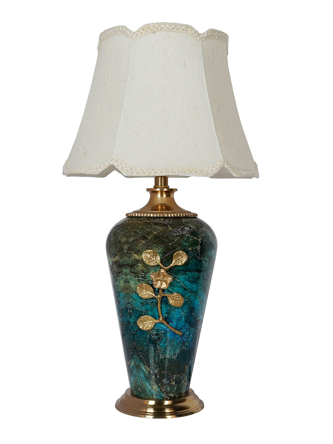 Green Marble Effect Table Lamp with Scalloped Shade