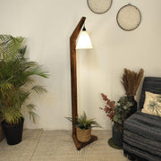 Charles Wooden Floor Lamp with Brown Base and Jute Fabric Lampshade
