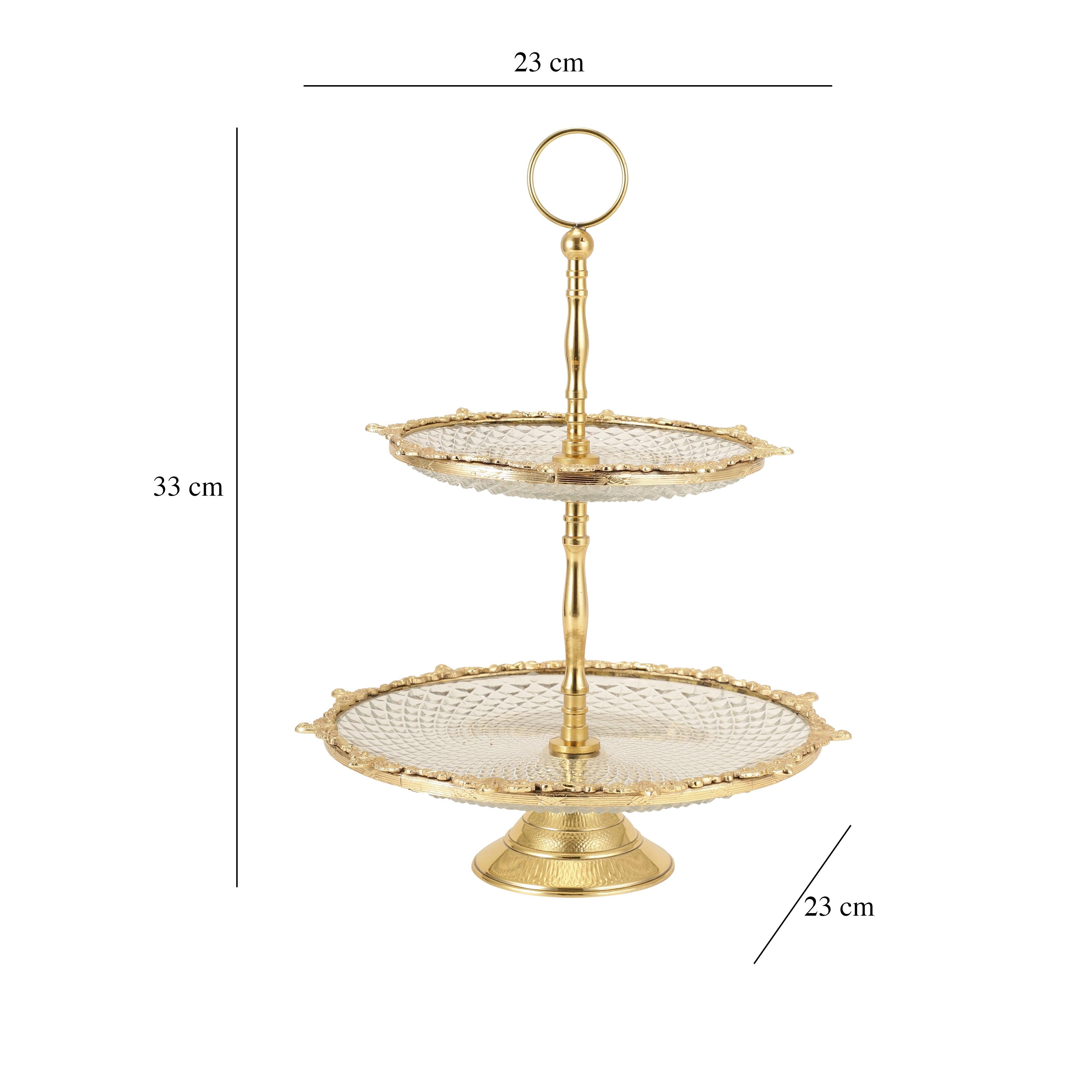 Crystal Spike Double Cake Stand In Gold