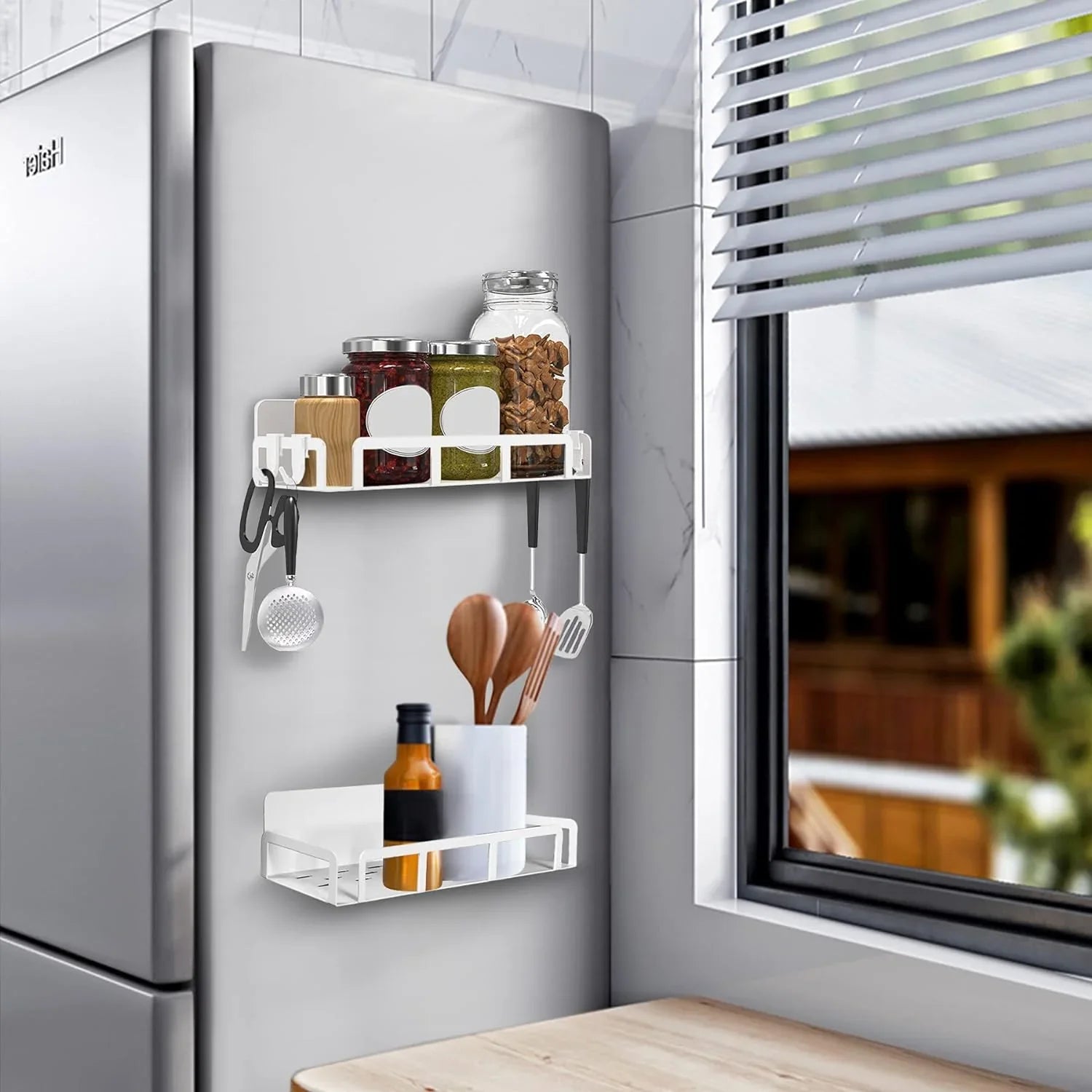 Magnetic Storage Shelf With  Hooks