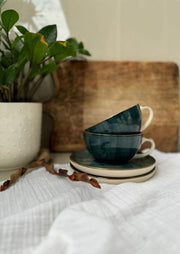 The Vendetta Latte Cups & Saucer ( Set of 2 ) | Green Design & White