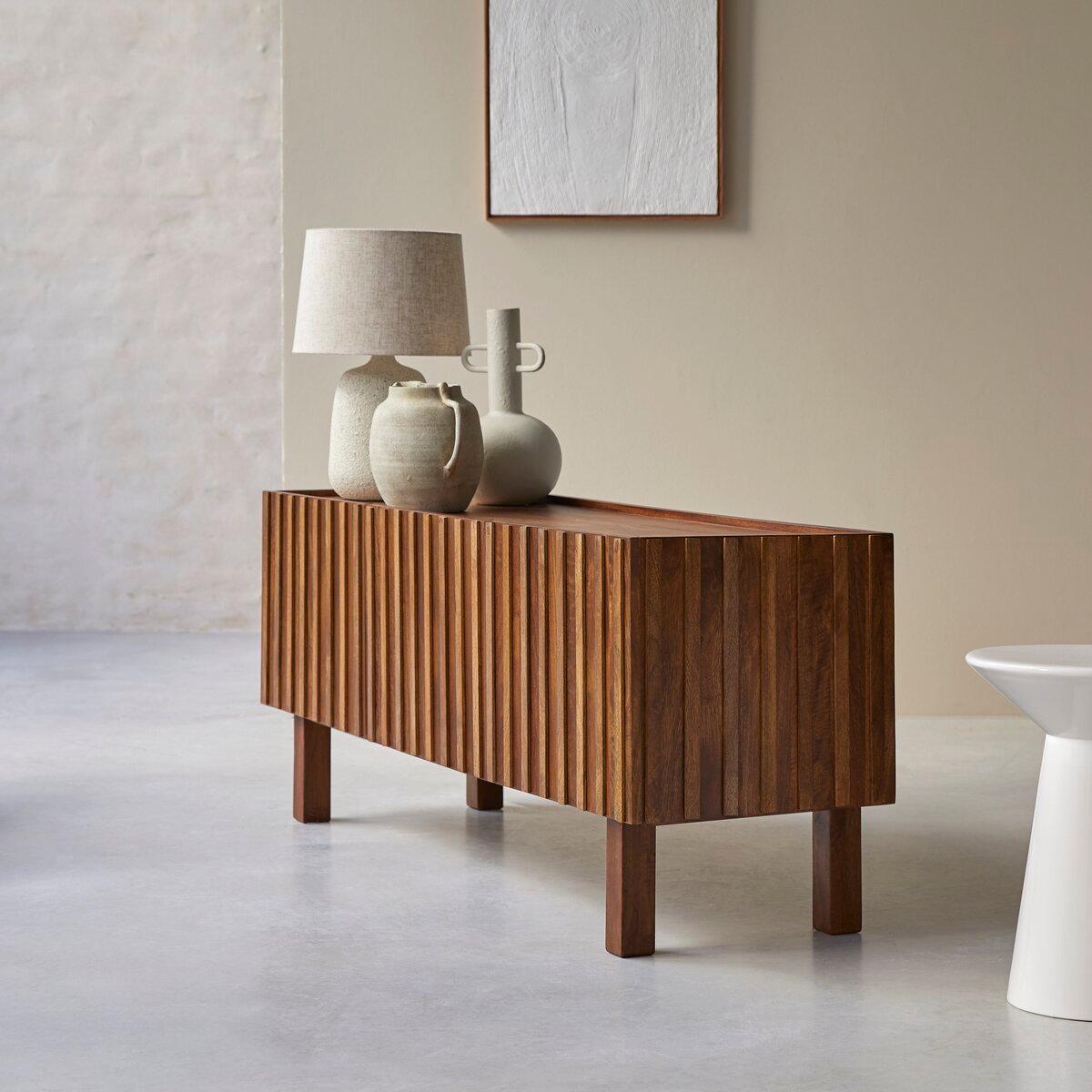 Elberta Solid Mango Wood TV Unit 3 Door In Provincial Teak Finish