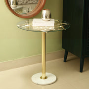 Eden Gold End Table | Luxury Glass & Metal Flower-Shaped Side Table for Living Room with Marble Base