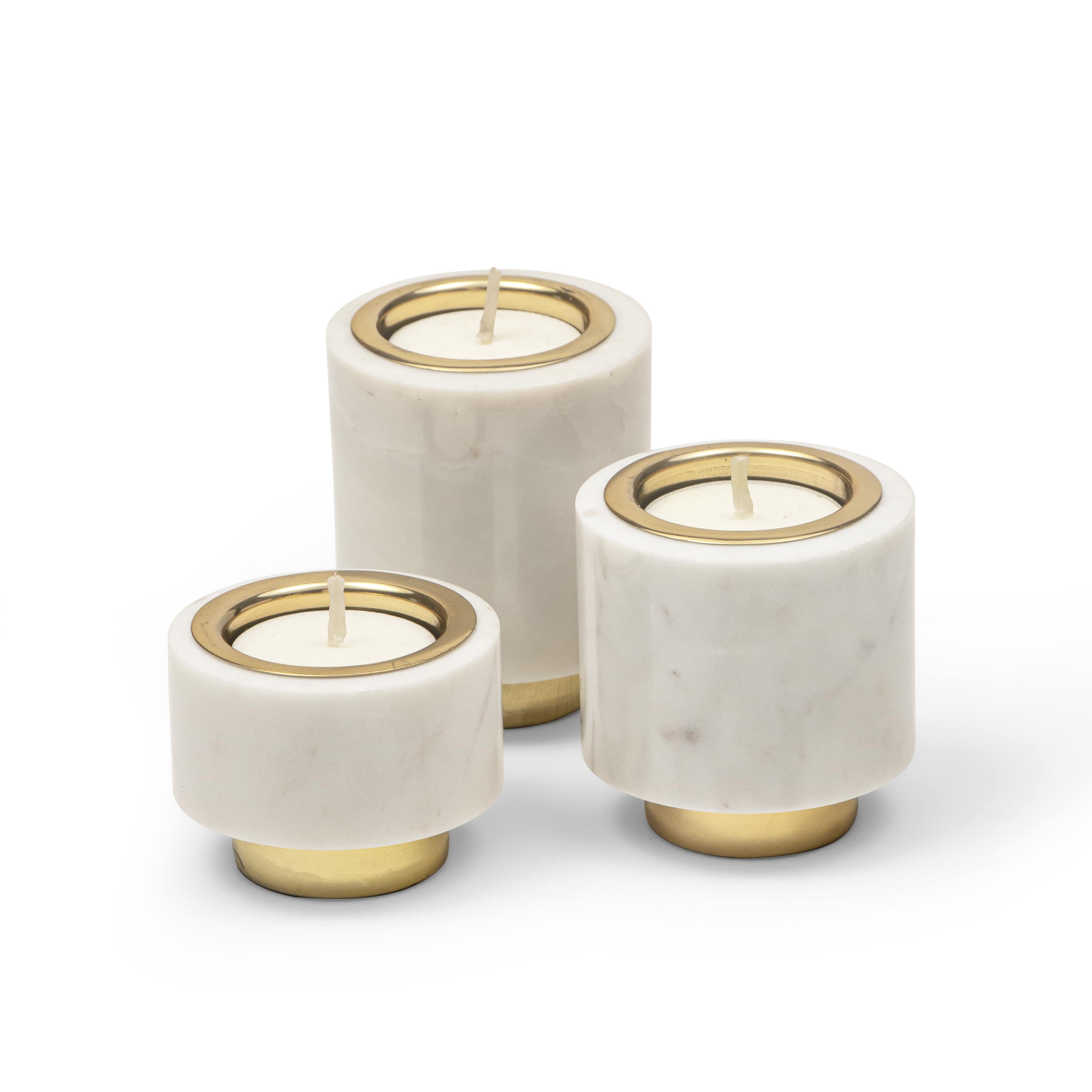 Tealight Pillers | Brass And White Marble