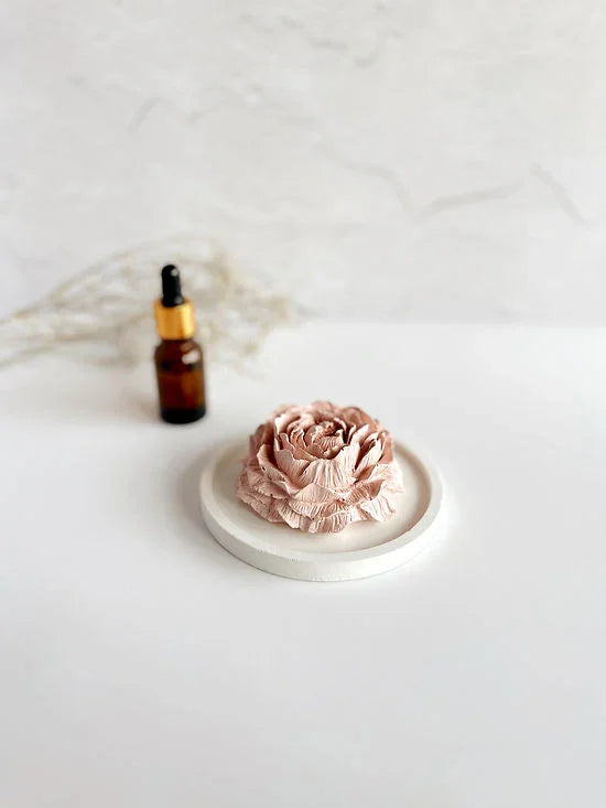 Peony Aroma Stone Flower Passive Diffuser On A Round Coaster