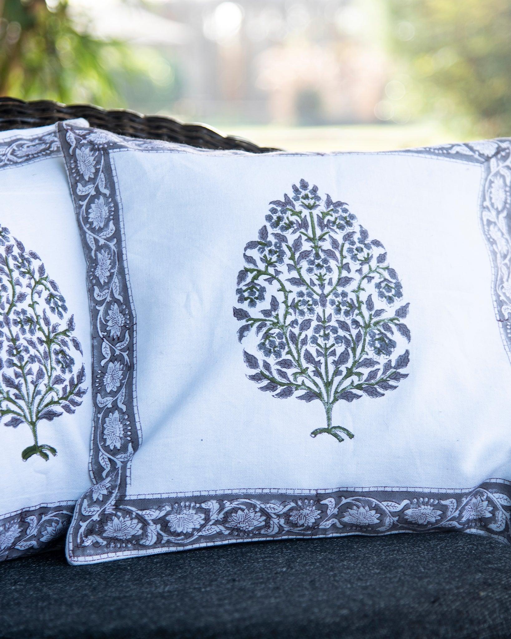 Hand block Printed Cushion Covers - Set of 2 ( Purple and White )