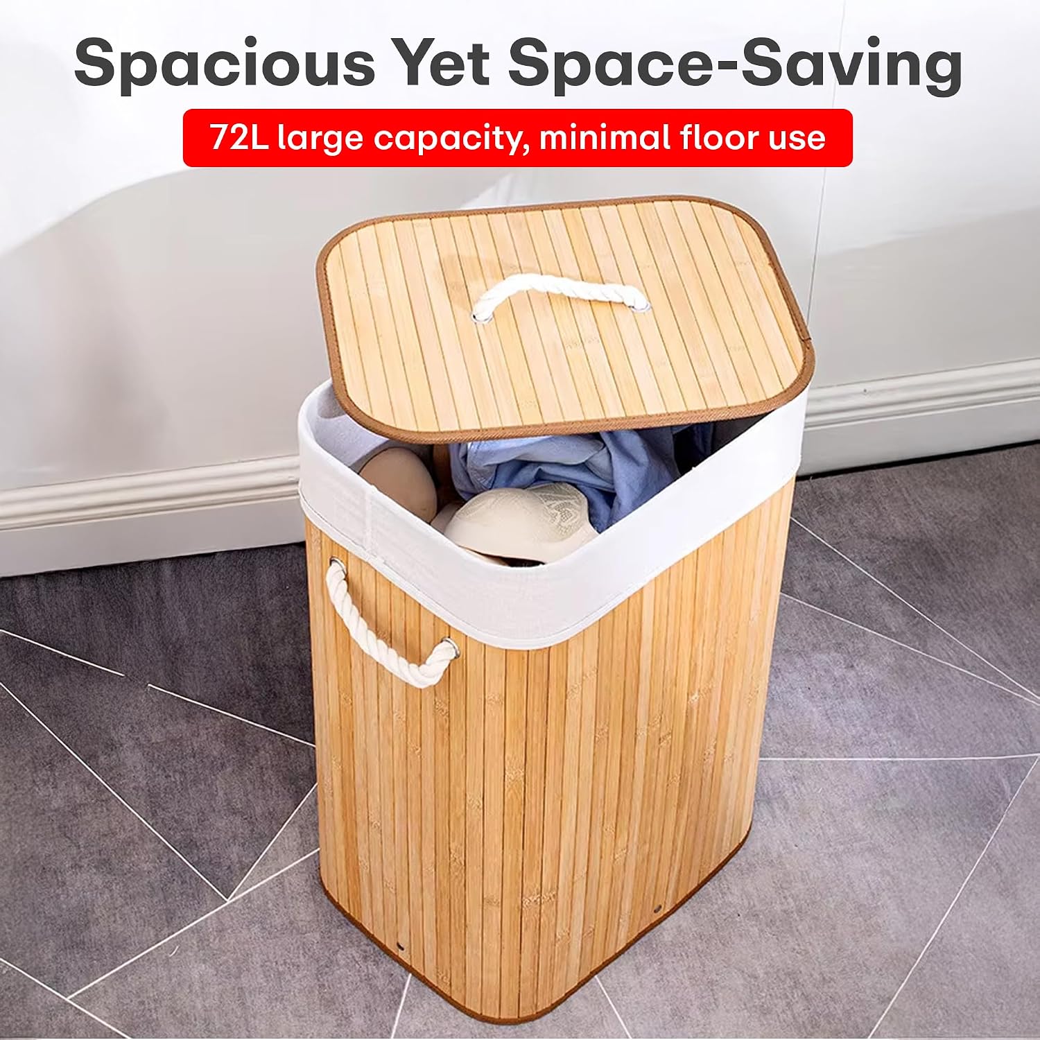 Bamboo laundry bag basket for clothes with lid toy storage organiser box foldable Round Home Organizer and Storage | Eco Friendly | Compact and Easy to carry