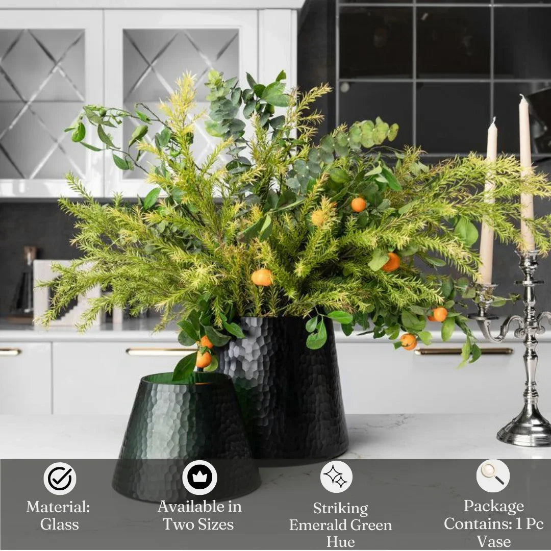 Emerald Green Flower Pot | Glass Flower Vase for Living Room - Pack of 1