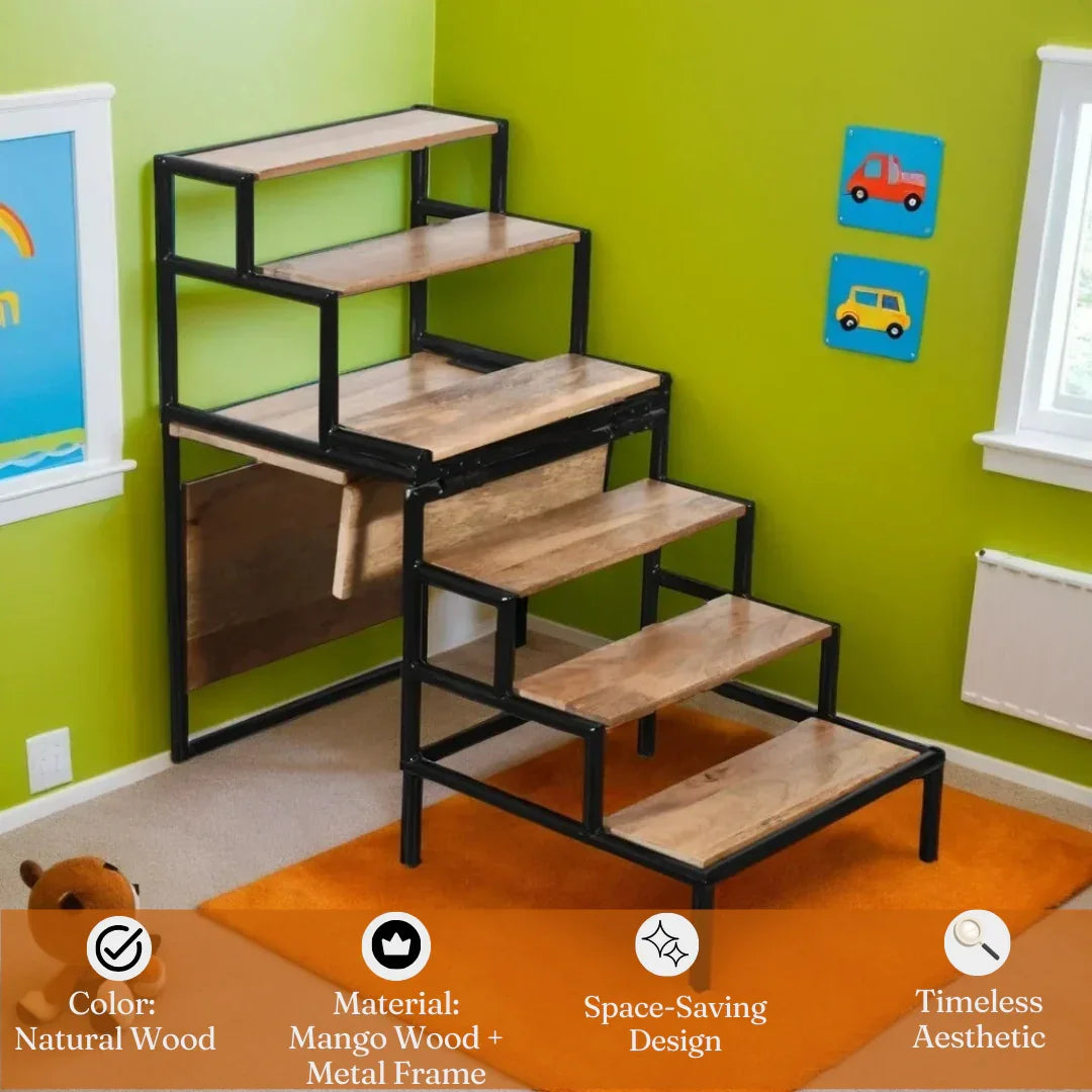 Minicoy Multipurpose Wooden Chair Cum Ladder | Folding Step Stool for Home & Kitchen