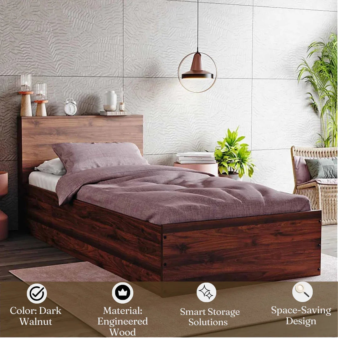 Torrus Engineered Wood Single Size Bed With Storage