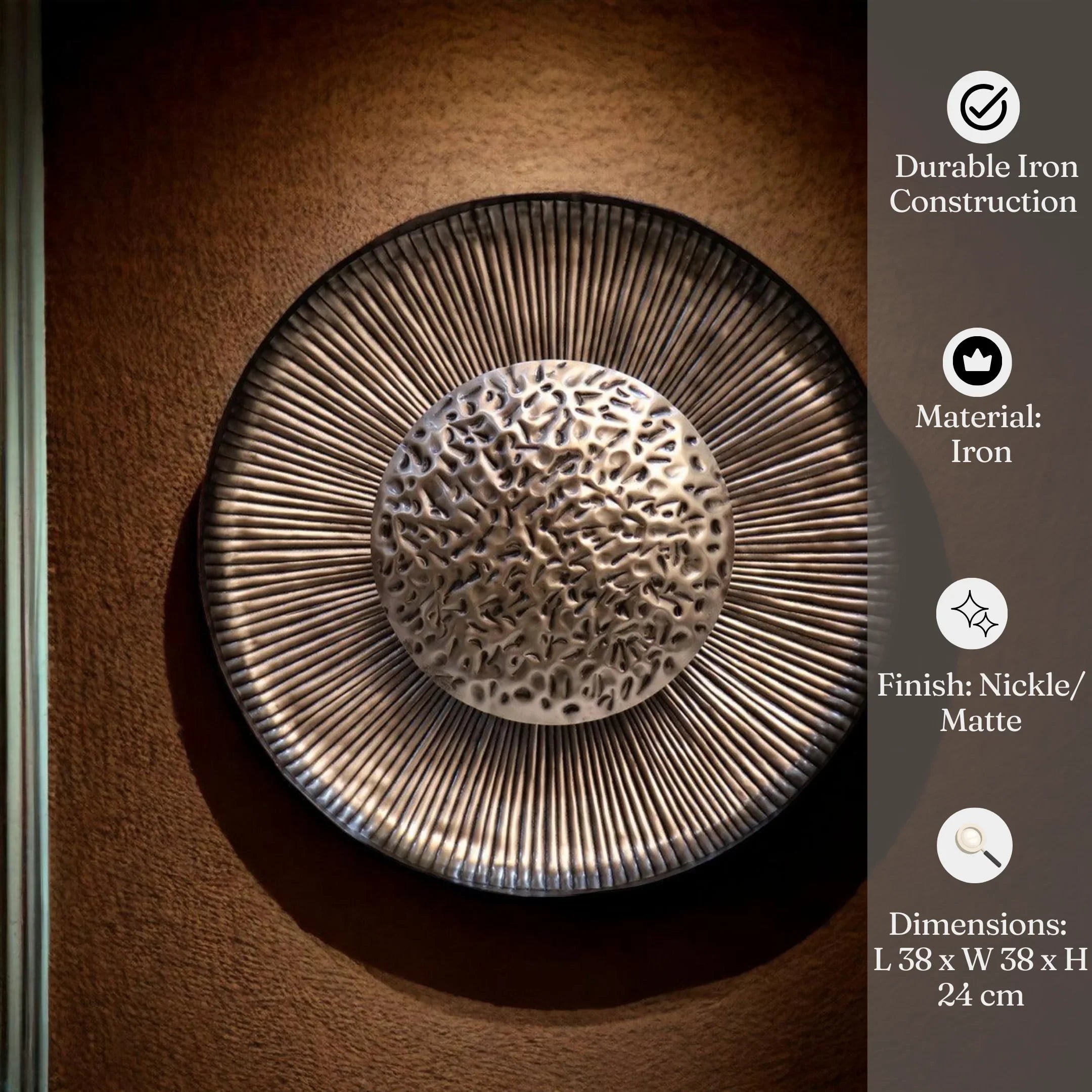 Sufi Dark Round Iron Plate Wall Sconce | Wall Lamp Light For Indoor & Outdoor Decor