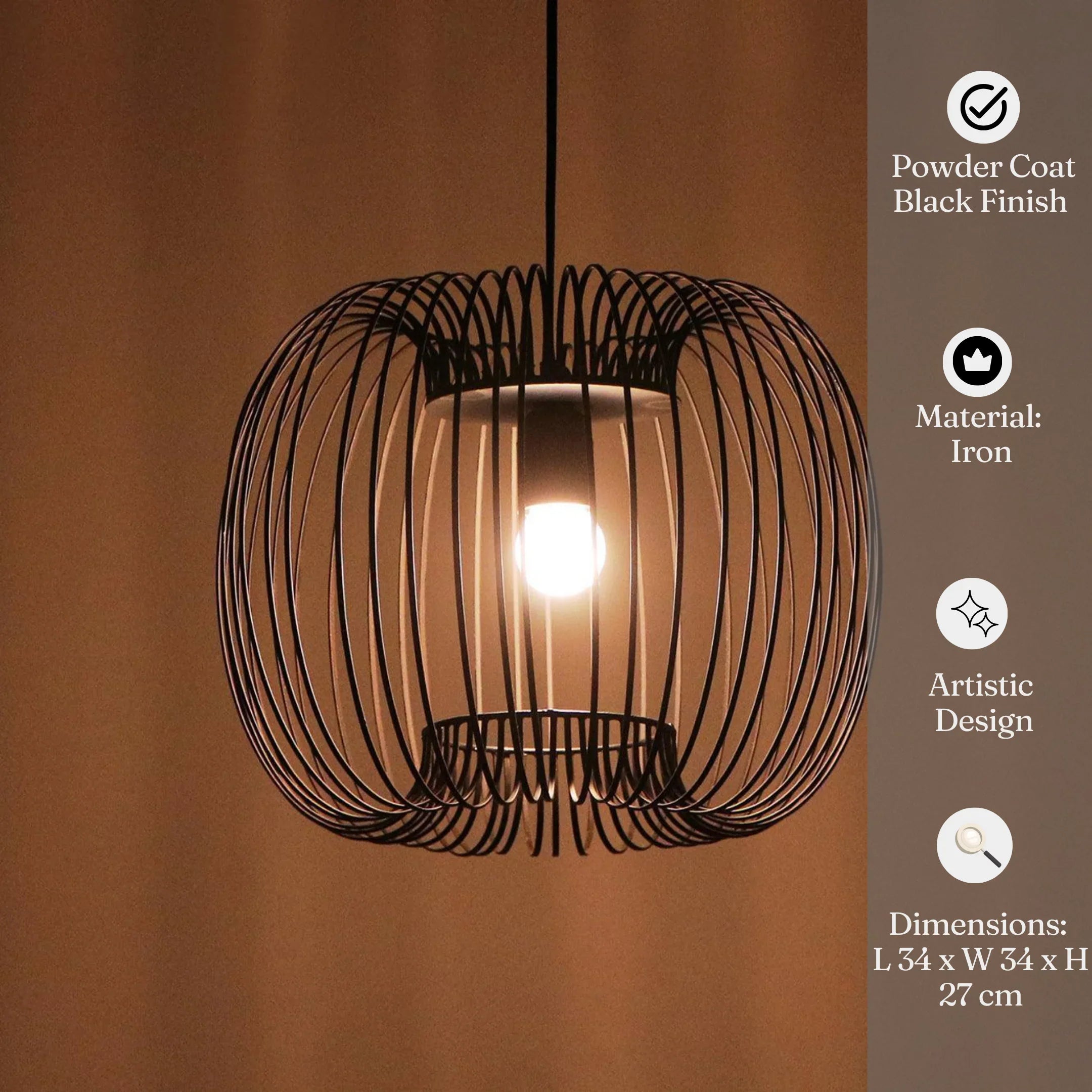 Powder Coat Black Iron Zura Bubble Pressed Hanging Lamp Light For Home Decor