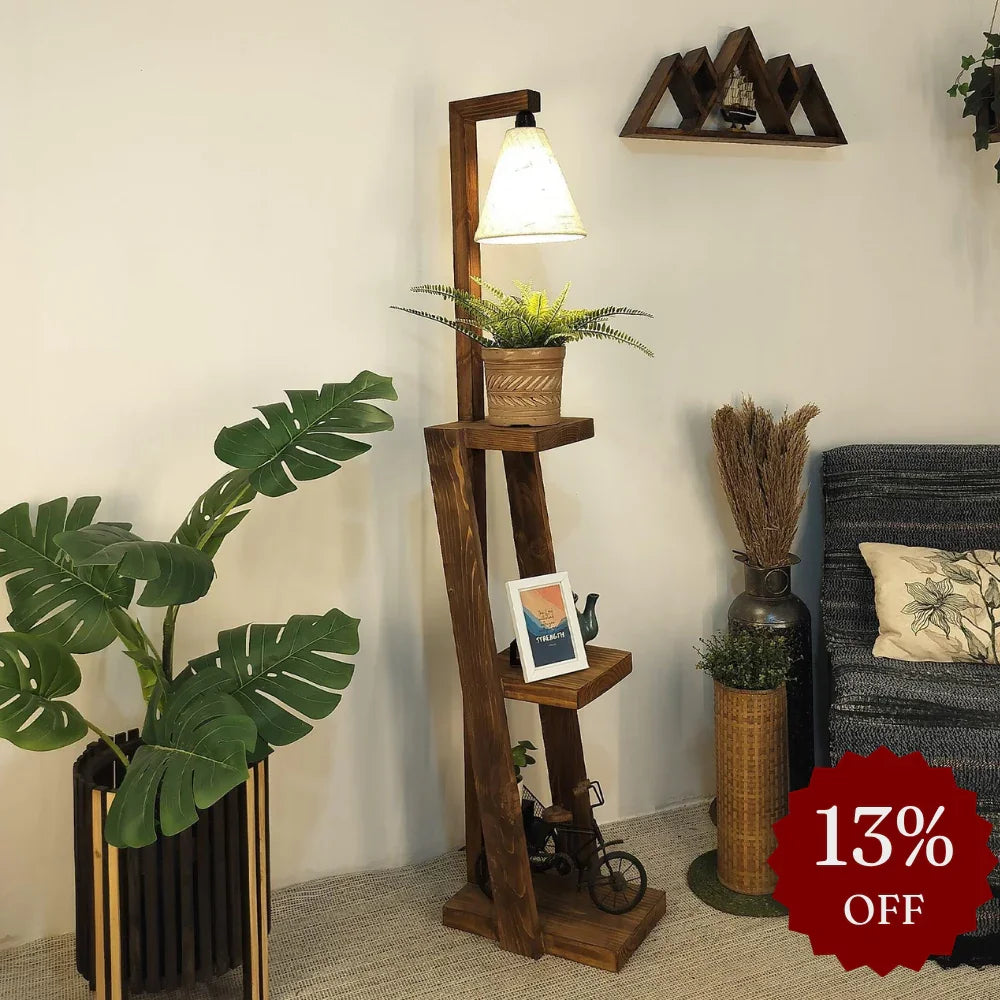 Julia Wooden Floor Lamp with Jute Fabric Lampshade | Standing Lamps for Living Room