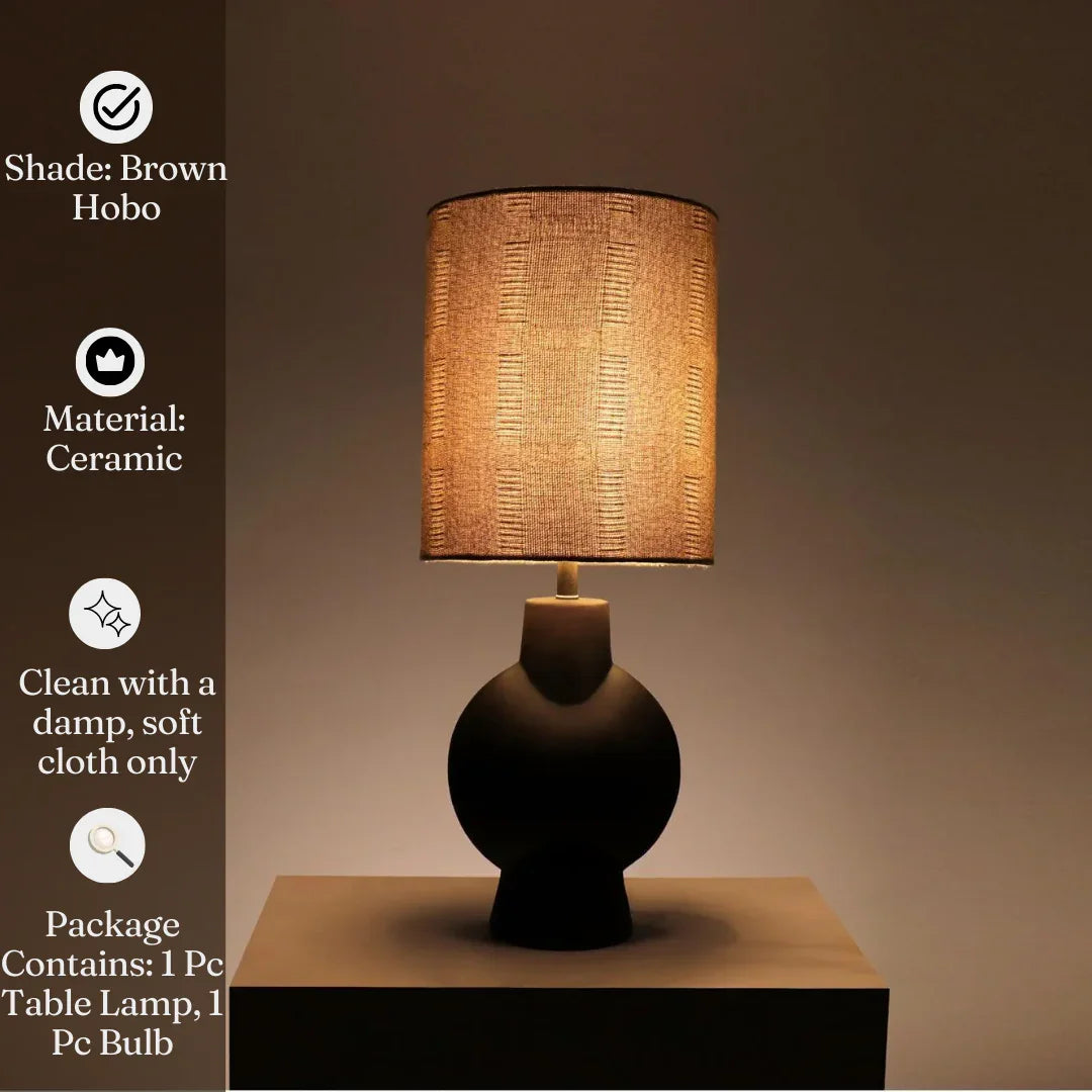 Brown Hobo Ceramic Globus Table Lamp Light with Bulb For Home Decoration | Bedroom Lamp