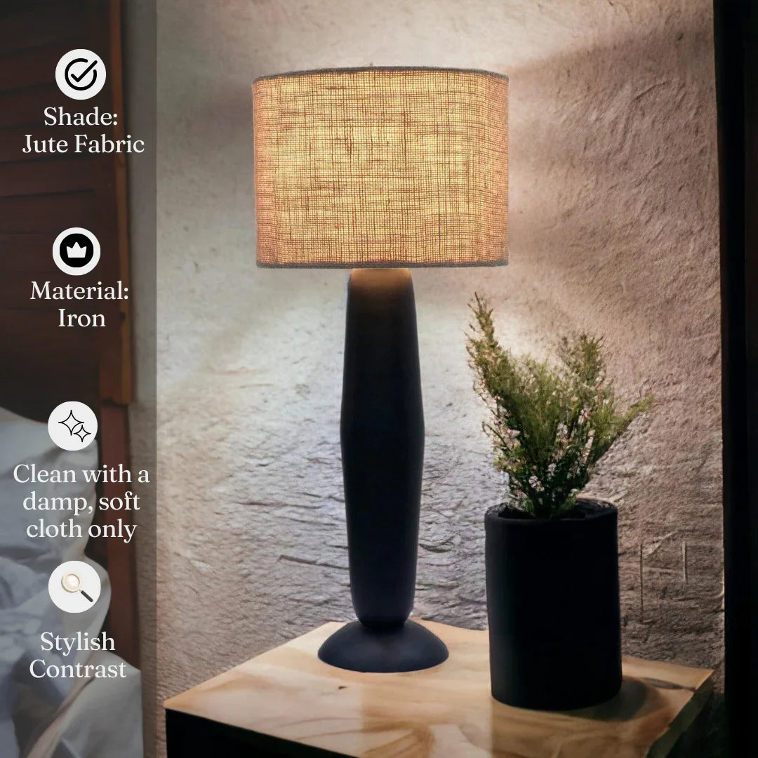 Metal & Jute Fabric Modern Table Lamp Light with Bulb For Home Decoration