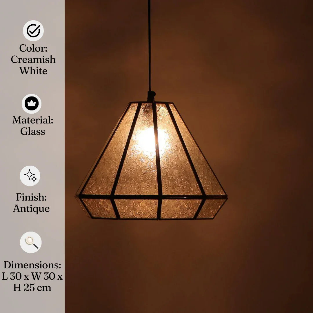Creamish White Glass Varana Hanging Lamp | Hanging Ceiling Lights | Pendant Light for Living Room