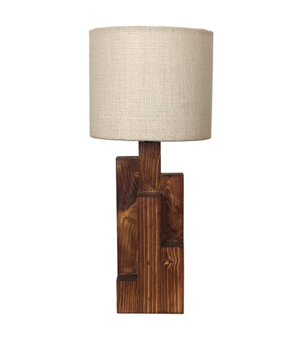 Skyline Brown Wooden Table Lamp with Yellow Printed Fabric Lampshade