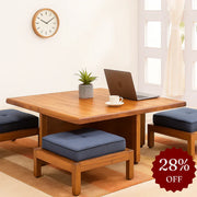 Pixel 4-Seater Coffee Table for Living Room | Mango Wood Center Table with 4 Seater Stool