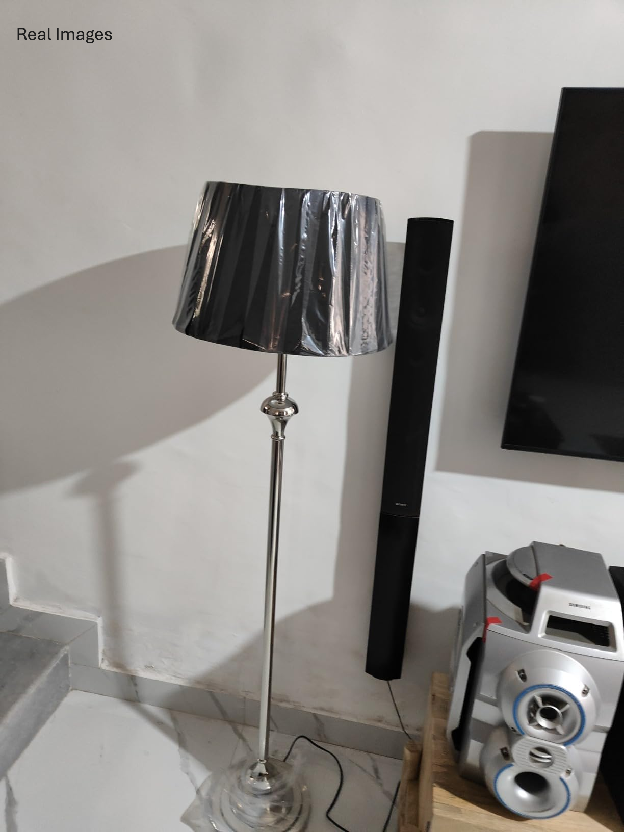 Aluminium Standing Lamp for Living Room | Floor Lamp with Black Lamp Shade