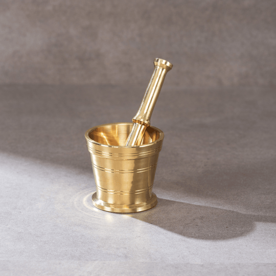 Brass Mortar & Pestle Set | Pital Okhli | Hand Smasher Khalbatta for Kitchen