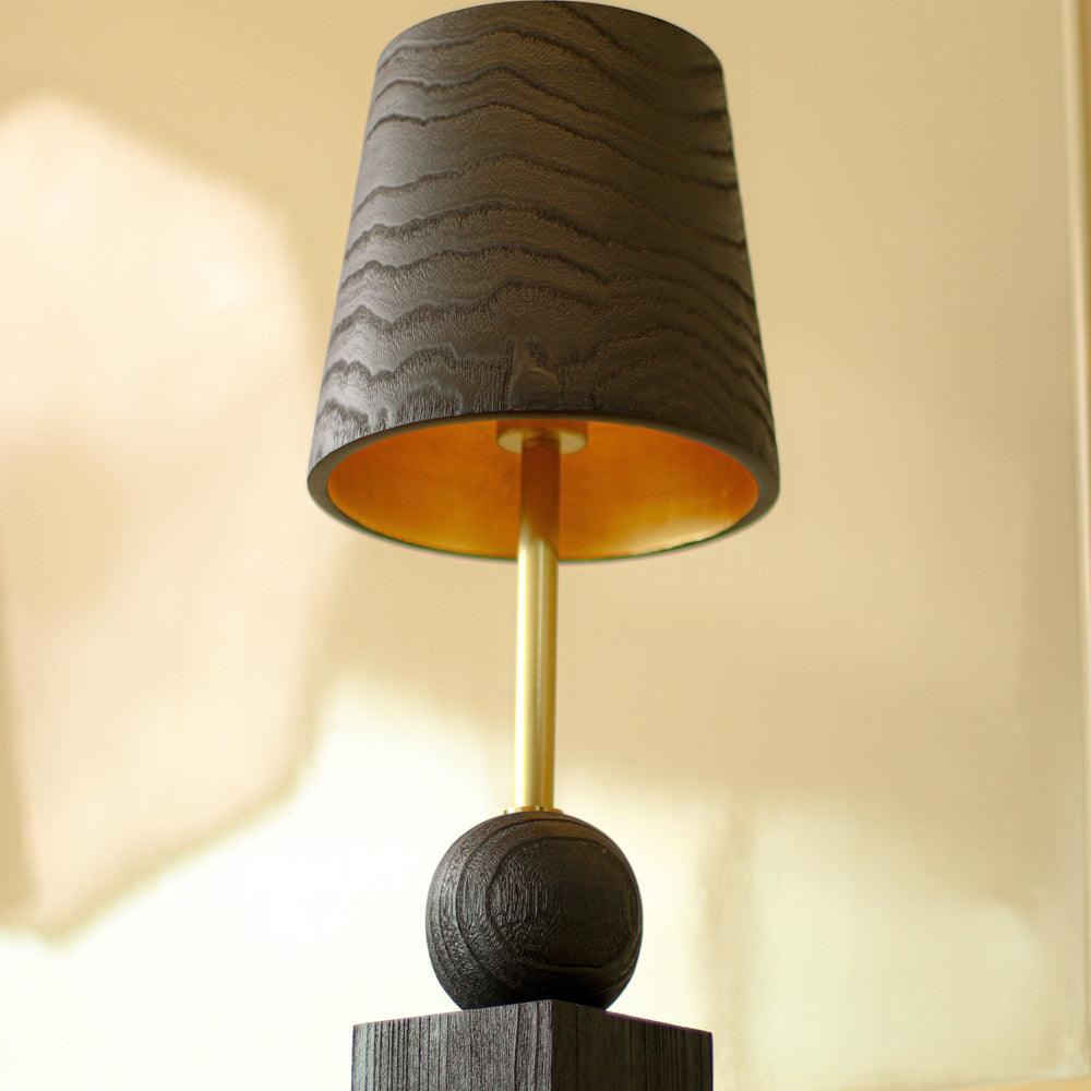 Ebony Modern Wooden Table Lamp for Living Room | Black Finish Night Lamp for Bedside, Study