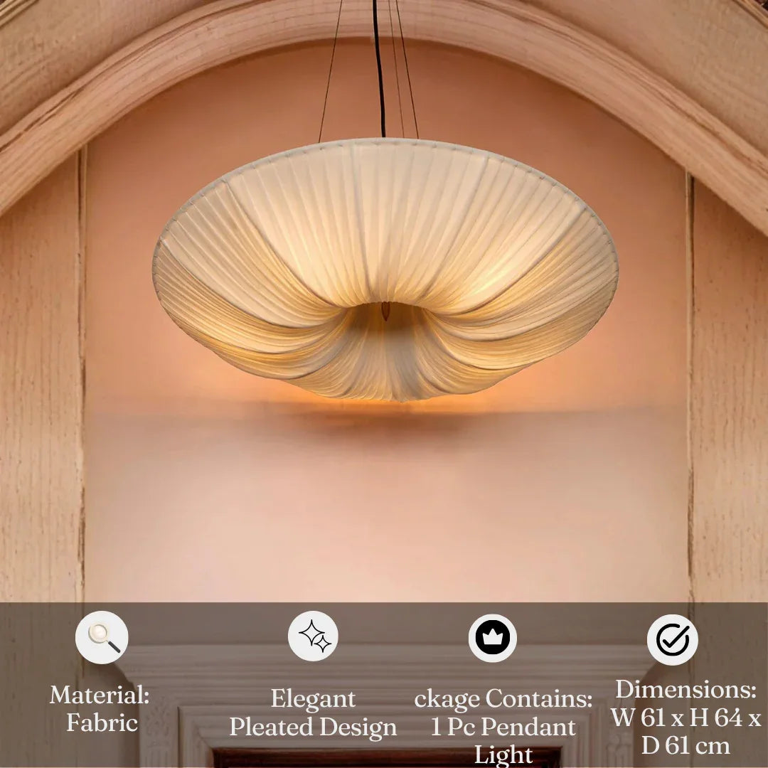 Pleated Fabric Saucer Pendant Light | Modern White Fabric Hanging Lamp Light for Living Room