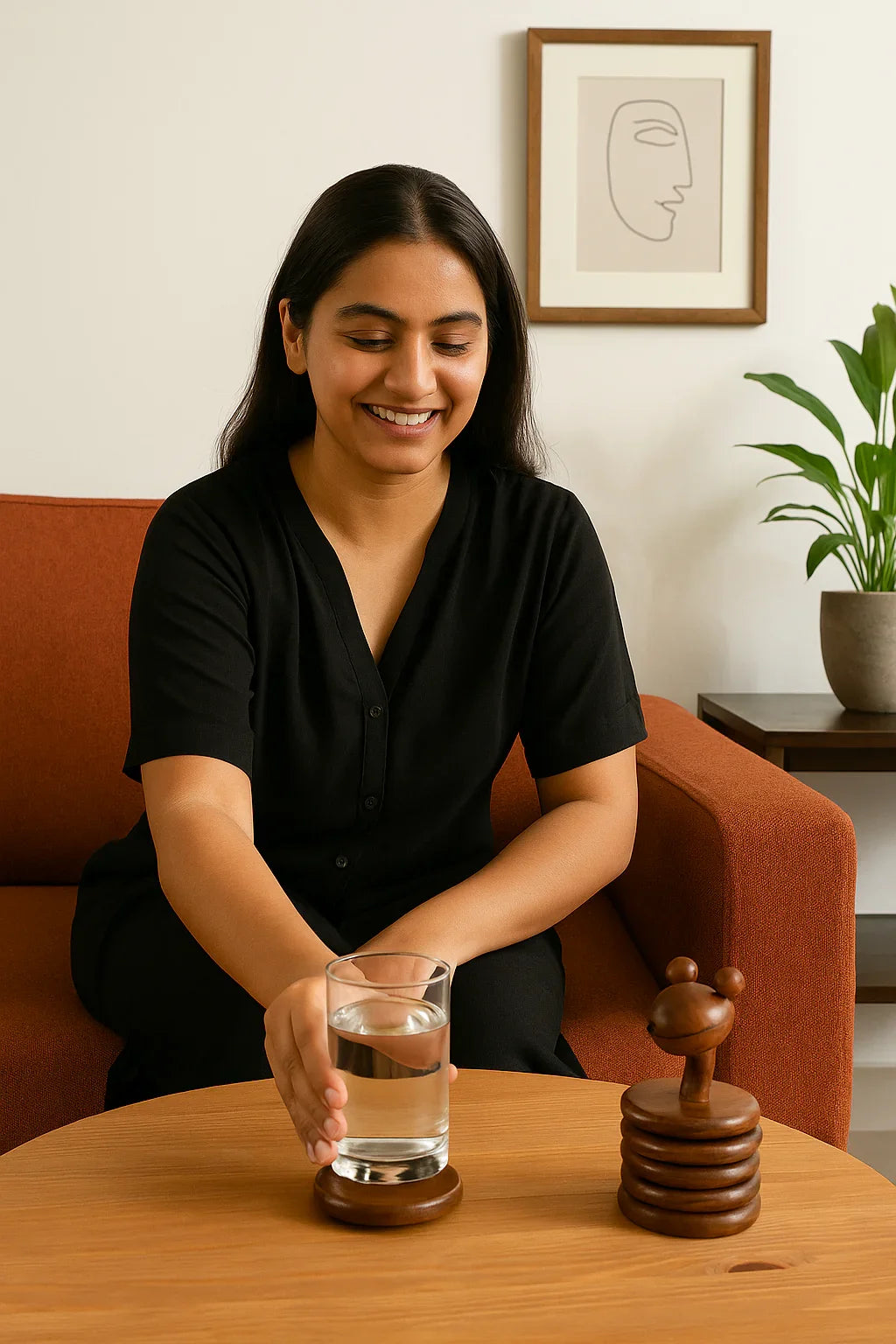 Handcrafted Sheesham Wood Snake Coasters Set of 6 | Magnetic Stackable Wooden Coasters for Dining Table & Bar