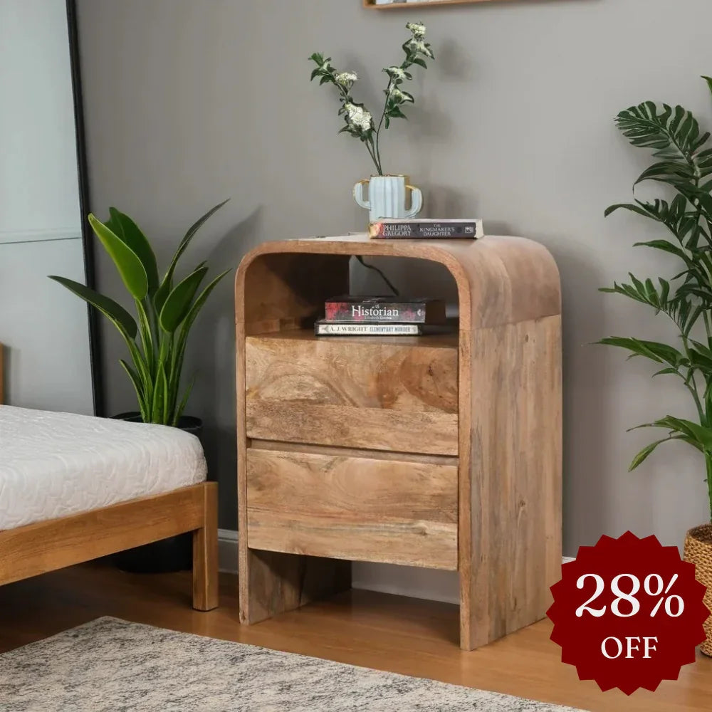 Minicoy Wooden Bedside Table with Storage | Solid Mango Wood Nightstand for Modern Bedrooms | Small Side Tables