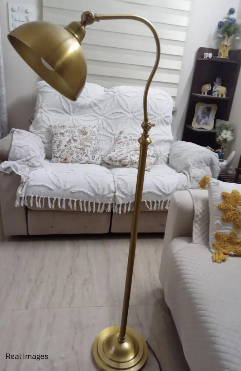 Vintage Curved Golden Floor Lamp | Standing Lamp for Living Room | Corner Lamp