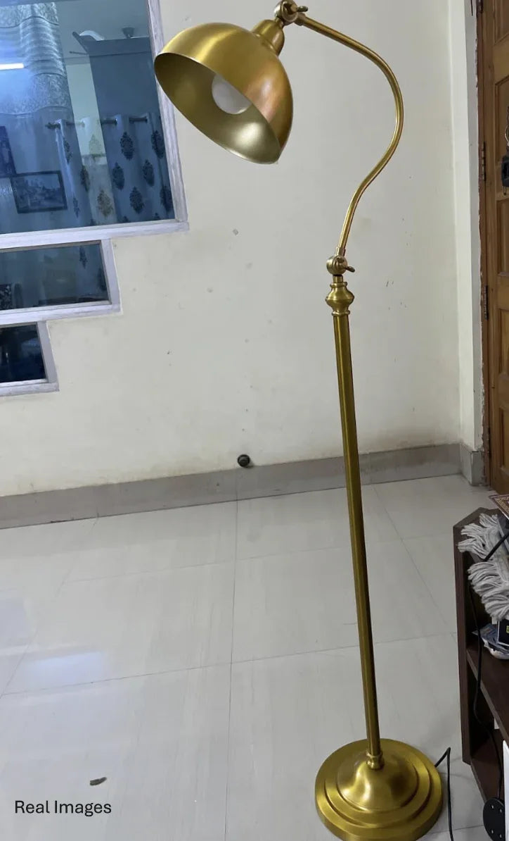 Vintage Curved Golden Floor Lamp | Standing Lamp for Living Room | Corner Lamp